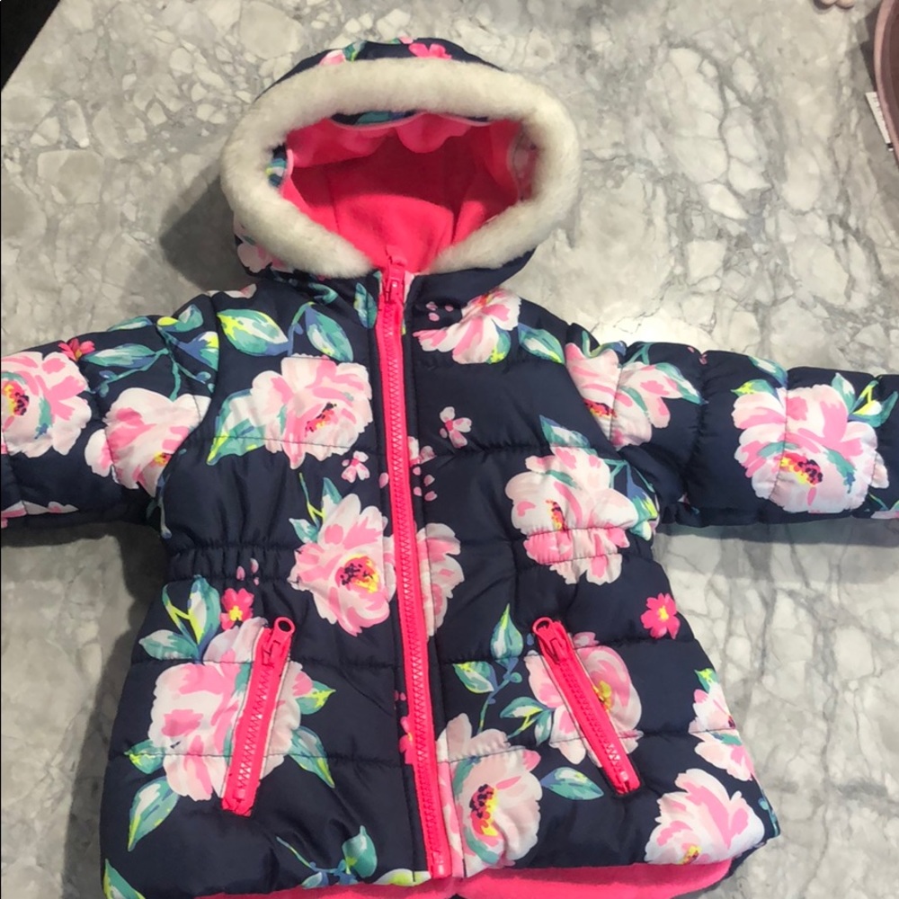 Carters navy & pink floral puffer jacket 12 months
